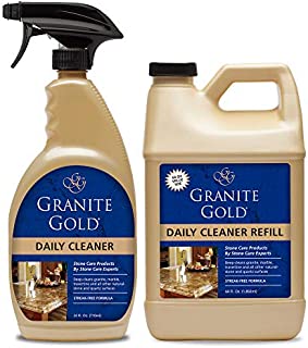 Granite Gold Daily Cleaner Spray and Refill Value Pack Streak-Free Cleaning for Granite, Marble, Travertine, Quartz, Natural Stone Countertops, Floors - Made in the USA, Clear