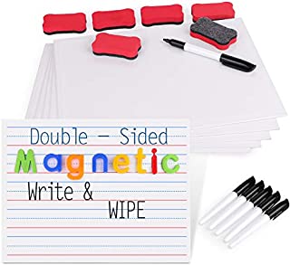 Gamenote Magnetic Small White Board Set - Double Sided Magnet Dry Erase Ruled Lap Boards 9x12 Lined Whiteboard for Kids Student Learning (Pack of 6)