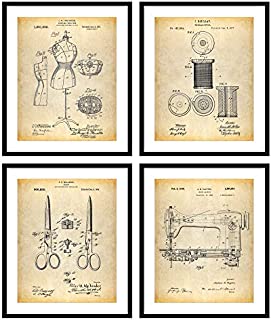 Bestbuddy Pet 8X10 Unframed Dress Form Thread Spool Sewing Shears Sewing Machine Patent Poster Print Set of 4 Invention Decor Fashion Designer N050