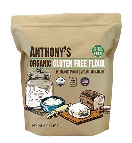 Anthony's Organic Gluten Free Flour, 4 lb, Multipurpose 1 to 1 Baking Flour, Non Dairy, Product of USA