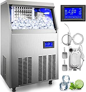 VEVOR 110V Commercial ice Maker 110-120LBS/24H with 33LBS Bin and Electric Water Drain Pump, Clear Cube, Stainless Steel Construction, Auto Operation, Include Water Filter 2 Scoops and Connection Hose