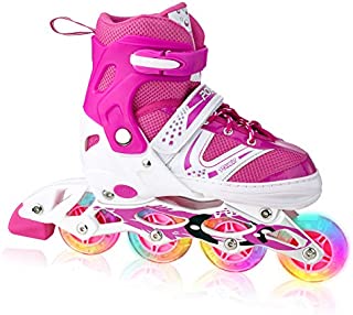 XRZT Children's Inline Skates for Kids, Adjustable Inline Skates with Full Light Up Wheels, Outdoor & Indoor Illuminating Roller Skates for Boys, Girls, Beginners, Small Size, Pink 