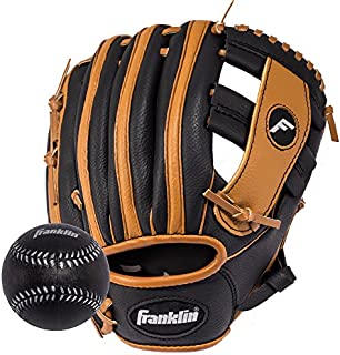 Franklin Sports RTP Teeball Performance Gloves & Ball Combo, Black/Tan, 9.5