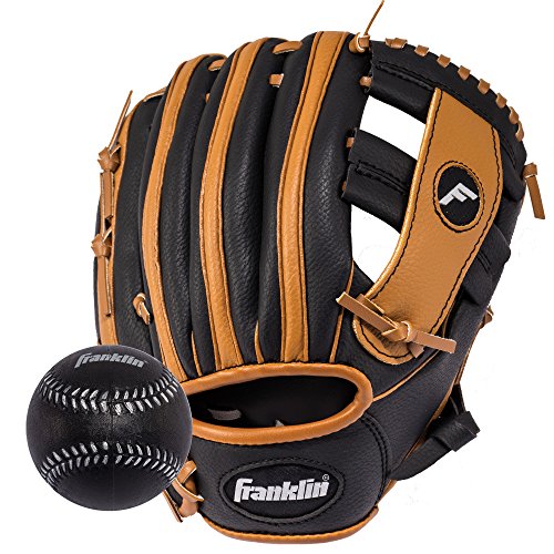 Franklin Sports RTP Teeball Performance Gloves & Ball Combo, Black/Tan, 9.5