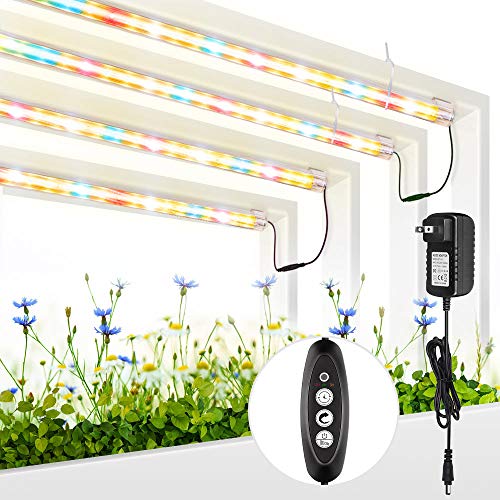 Plant Grow Light, LM301B Chips & Red Full Spectrum T5 Grow Lamp with Timer Plant Lights Bar 4 Dimmable Levels for Indoor Tent Seedling Hydroponics - 4Pack