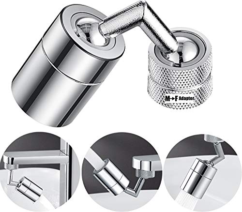 Multi-Function Swivel Dual-Modes Faucet Aerator,Kitchen Sink Faucet Aerators, Diffuser Sprayer Faucet for Face Washing, Eye Flush,15/16 Inch-24UNS Universal with Adapter, 360°