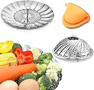 Vegetable Tamale Steamer Basket Stainless Steel Premium Folding Veggie Steamer, Steamer for Cooking Lobster, Dumplings, Seafood, Suitable for Instant Pot Expandable to Fit Various Size Pot 7''-11''