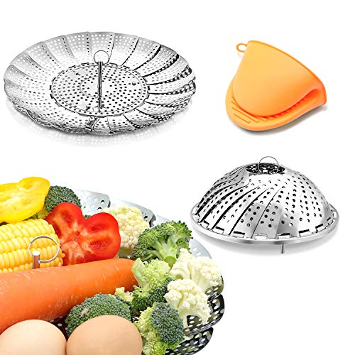 Vegetable Tamale Steamer Basket Stainless Steel Premium Folding Veggie Steamer, Steamer for Cooking Lobster, Dumplings, Seafood, Suitable for Instant Pot Expandable to Fit Various Size Pot 7''-11''