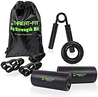 Threat-Fit 7 pc. Grip Strength Kit | Hand Gripper | Thick Bar Grips | 3 Level Finger Stretchers | Grip Ring - Portable, Forearm Strengthener, Hand/Grip Exerciser, Home Workout, Injury Recovery