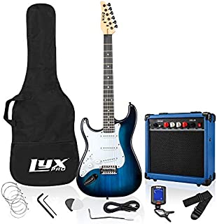 LyxPro Left Hand 39 Inch Electric Guitar and Starter Kit for Lefty Full Size Beginners Guitar, Amp, Six Strings, Two Picks, Shoulder Strap, Digital Clip On Tuner, Guitar Cable and Soft Case - Blue