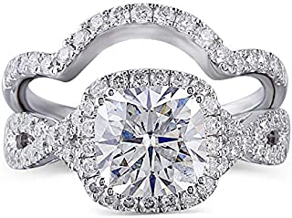 DovEggs Sterling Silver Center 2ct 7.5X7.5mm G-H-I Color Cushion Cut Created Moissanite Halo Engagement Ring Bridal Set 2 Pieces (7)