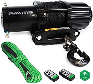 12V 4500LBS Electric Winch Kits with 2 Synthetic Ropes, ATV/UTV Winch for Towing Off Road Trailer with Wireless Remote Control and Mounting Bracket