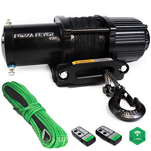 12V 4500LBS Electric Winch Kits with 2 Synthetic Ropes, ATV/UTV Winch for Towing Off Road Trailer with Wireless Remote Control and Mounting Bracket