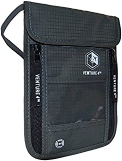 Venture 4th Travel Neck Pouch With RFID Blocking - Travel Wallet Passport Holder (Grey)