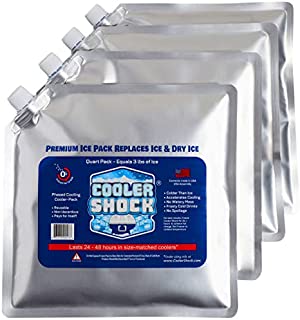 4 Mid-Size Cooler Freeze Packs 10x10 inch Screw Cap. The Coldest Pack at 18 Degrees F. No Ice Needed, Reusable. You Add Water & Save. C.S. Brand Packs Have 4,000 Reviews Avg. 4.6 Stars - Safe USA Made