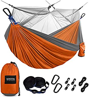 Kootek Camping Hammock with Mosquito Net Double & Single Portable Hammocks Parachute Lightweight Nylon with Tree Straps for Outdoor Adventures Backpacking Trips (Orange & Grey, Large)