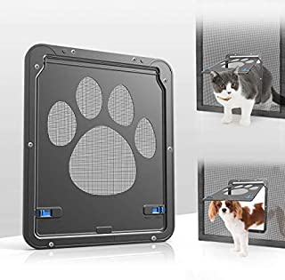 Namsan Cat Screen Door - Inside Size 8.25x10.4 inches Sliding Screen Doggie Door with Magnetic Flap for Exterior Doors Lockable Cat Door, Black, Small