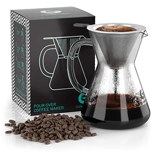 Pour Over Coffee Maker - Great Coffee Made Simple - 3 Cup Hand Drip Coffee Maker With Stainless Steel Filter - No Paper Filters Needed - By Coffee Gator