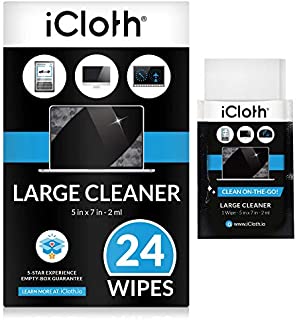 iCloth Large Lens and Screen Cleaner Pro-Grade Individually Wrapped Wet Wipes, 1 Wipe Cleans a LCD Monitor, Laptop, or Flat Screen HDTV, Box of 24