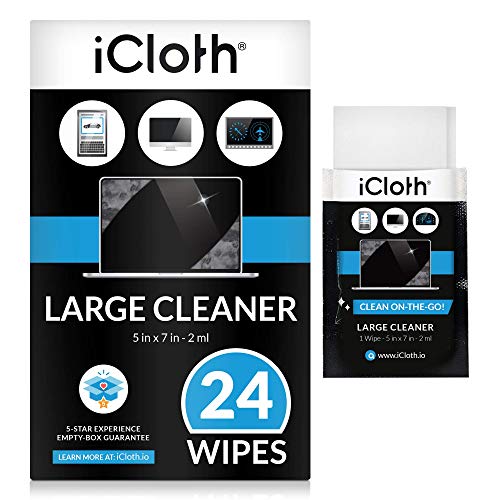 iCloth Large Lens and Screen Cleaner Pro-Grade Individually Wrapped Wet Wipes, 1 Wipe Cleans a LCD Monitor, Laptop, or Flat Screen HDTV, Box of 24