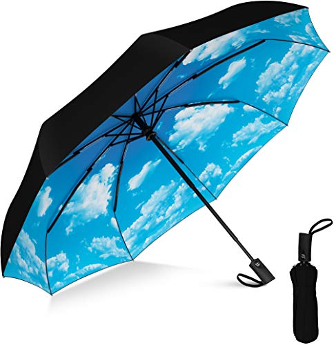 Rain-Mate Compact Travel Umbrella - Windproof, Reinforced Canopy, Ergonomic Handle, Auto Open/Close (Blue Sky)