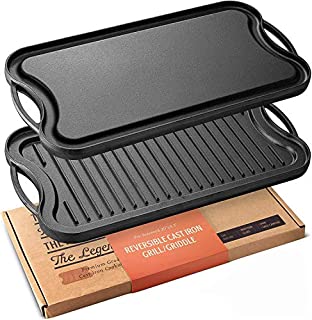 Legend Cast Iron Griddle for Gas Stovetop | 2-in-1 Reversible 20 Cast Iron Grill Pan For Stovetop with Easy Grip Handles | Use On Open Fire & In Oven | Lightly Pre-Seasoned Gets Better with Each Use