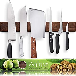 Premium 16 Inch Dark Walnut Wood Magnetic Knife Holder  Professional Wooden Magnetic Knife Strip - Space-Saving Knife Rack/Knife Bar With Powerful Magnetic Pull Force (Upgraded Version)