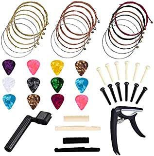 Anvin 48 Pcs Guitar Accessory Kit Acoustic Guitar Changing Tool Includes Guitar Acoustic Strings, Guitar Picks, Capo, String Winder, Bridge Pins, Picks for Guitar Players and Guitar Beginners