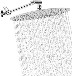 Rain Shower Head with 11'' Adjustable Arm, NearMoon High Pressure Stainless Steel Rainfall Showerhead, Ultra-Thin Design - Pressure Boosting (12-Inch Shower Head with Arm, Chrome)