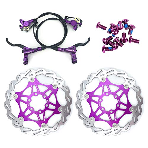 AKANTOR Zoom Hydraulic Disc Brakes Mountain Bike Sets MTB Front & Rear Set with Floating Disc Rotor 160mm & Color Bolts (Purple)