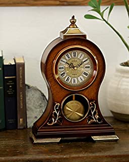 LE'RAZE Elegant Decorative Grandfather Clock, Hand Painted Wood Modern Mantel with Swinging Pendulum Shelf, Tabletop, Desk, Buffet, - Color Mahogany -