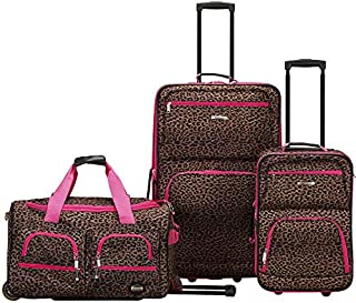 Rockland Vara Softside 3-Piece Upright Luggage Set, Pink Leopard, (20/22/28)