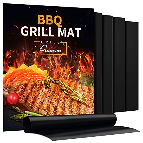 Aoocan Grill Mat - Set of 5 Heavy Duty BBQ Grill Mats Non Stick, BBQ Grill & Baking Mats - Reusable, Easy to Clean Barbecue Grilling Accessories - Work on Gas Charcoal Electric - Extended Warranty