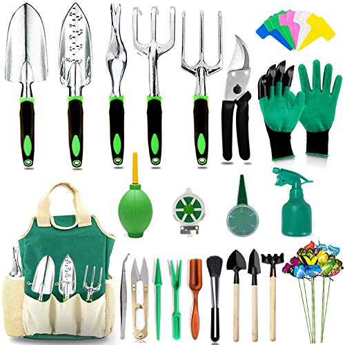 AOKIWO 51 Pcs Garden Tools Set Succulent Tools Set Heavy Duty Aluminum Manual Garden kit Outdoor Gardening Gifts Tools for Men Women