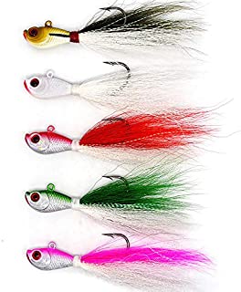 kmucutie 5 pcs Bucktail Jig Bass Flounder Striper Bluefish Fishing Lure Glow Bucktail Jig (0.25)