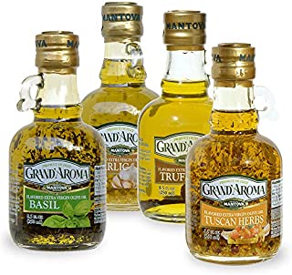 Mantova Flavored Extra Virgin Olive Oil Variety Pack: Tuscan Herbs, Truffle, Garlic, Basil Authentic Italian EVOO, 8.5-Ounce Per Bottle (Pack of 4) Great Gift Item