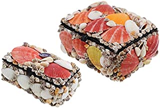 Li'Shay Set of 2 Rectangle Shell Covered Jewelry Trinket Boxes 7 and 5 Inch - Natural