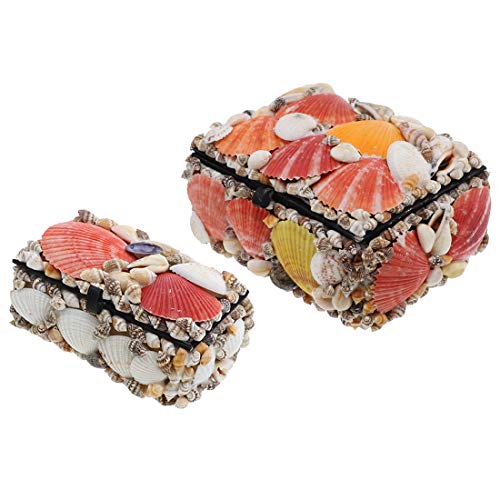 Li'Shay Set of 2 Rectangle Shell Covered Jewelry Trinket Boxes 7 and 5 Inch - Natural