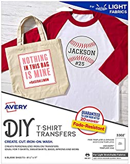 Avery Printable Stretchable Heat Transfer Paper for Light Fabrics, 8.5