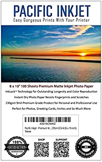 Professional Quality Matte Inkjet Photo Paper For Printing- 100 Sheets 230gsm 10.4mil (8-x-10-inch) | Bright White Photo Cardstock Paper For All Inkjet Printers | Canon Epson HP