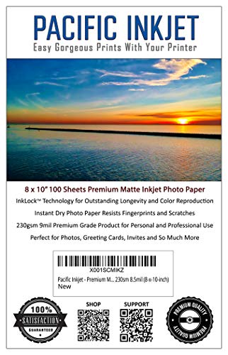 Professional Quality Matte Inkjet Photo Paper For Printing- 100 Sheets 230gsm 10.4mil (8-x-10-inch) | Bright White Photo Cardstock Paper For All Inkjet Printers | Canon Epson HP