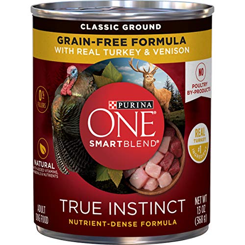 Purina ONE Grain Free, Natural Pate Wet Dog Food, SmartBlend True Instinct With Real Turkey & Venison - (12) 13 oz. Cans