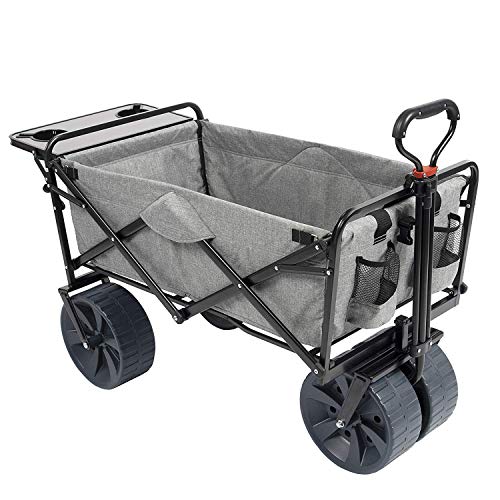 MacSports Collapsible Folding Outdoor Beach Wagon with Side Table, Perfect for Camping, Concerts, Sporting Events, The Beach, and More - Light Gray