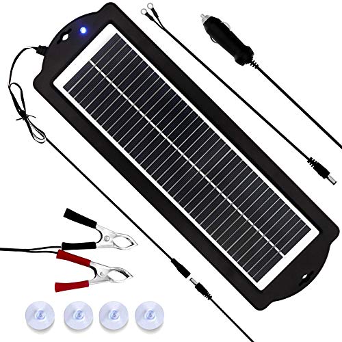 MEGSUN 12 Volt 3W Solar Car Battery Maintainer Trickle Chargers Kits, Portable Waterproof Solar Panel Charging Kit for Car, Boats, RV, Trailer, Camper, Automotive, Motorcycle, Snowmobile. (3W)