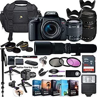 Canon EOS Rebel T7i DSLR Camera with 18-55mm Lens, Tamron 70-300mm & 500mm Preset Lens + 5 Photo/Video Editing Software Package & Professional Accessory Kit