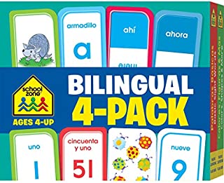 School Zone - Bilingual Spanish/English Flash Cards 4 Pack - Ages 4+, Preschool to Kindergarten, ESL, Language Immersion, ABCs, Sight Words, and More (English and Spanish Edition) (Flash Card 4-pk)