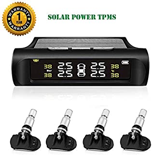 TPMS Tire Pressure Monitoring System Solar Power Universal Wireless Car Alarm System LCD Display with 4 Internal Sensors (Solar Power_Internal TPMS)