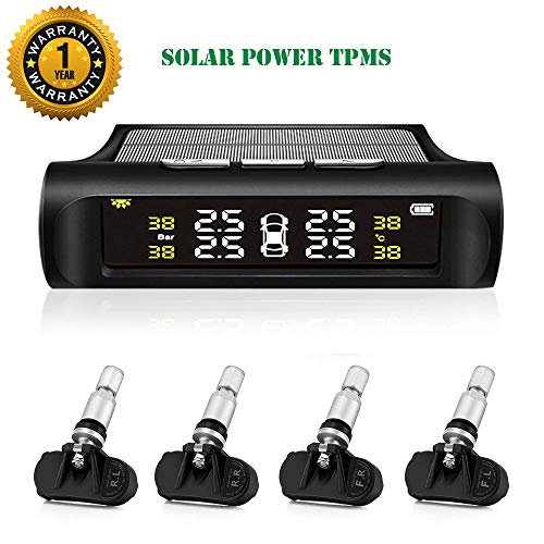 TPMS Tire Pressure Monitoring System Solar Power Universal Wireless Car Alarm System LCD Display with 4 Internal Sensors (Solar Power_Internal TPMS)