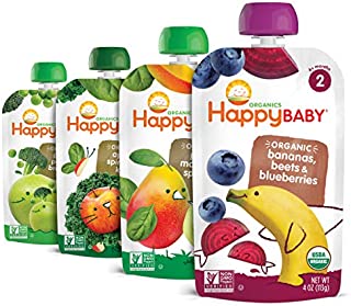 Happy Baby Organic Stage 2 Baby Food Simple Combos Variety Pack, 4 Ounce Pouch (Pack of 16), Assorted Flavors, Flavors May Vary