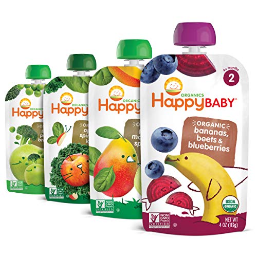 Happy Baby Organic Stage 2 Baby Food Simple Combos Variety Pack, 4 Ounce Pouch (Pack of 16), Assorted Flavors, Flavors May Vary